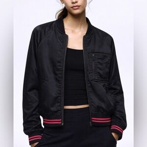 Fila Black Bomber Jacket with Pink Stripe Trim